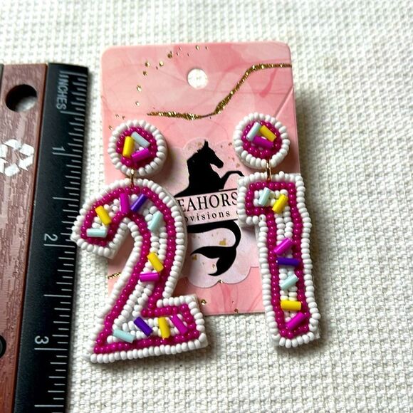21 Birthday Seed Bead Earrings - Picture 1 of 1